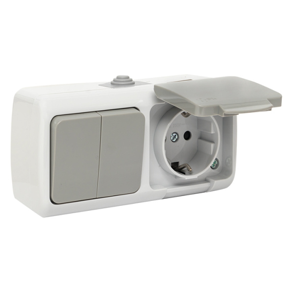 Купить EKF PROxima Мурманск Блок  розетка 1-м 16А с заземлением с крышкой + 2-кл выключатель IP54 серый