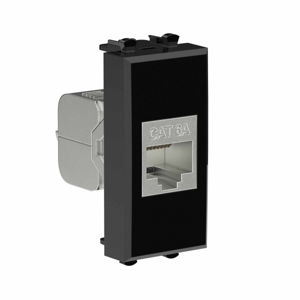 Купить DKC Компьютерная розетка RJ-45 без шторки модульная, кат.6А экранированная, "Avanti", "Черный квадрат", 1 модуль