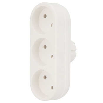 Тройник электрический линейный, 6-10 А, без заземления, белый Rexant 11-1078