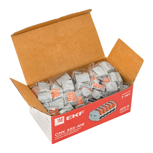 Купить EKF PROxima Строительно-монтажная клемма СМК 222-415 с рычагом 5 отверстий 0,08-2,5мм2 (100шт.)