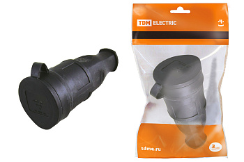 TDM Розетка переносная с заглушкой каучук 2Р+РЕ 16А 250В IP44 SQ0612-0002