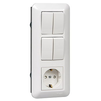 Systeme Electric Wessen Прима внутр Бел Блок: Розетка с/з + Выключатель 2-кл. + Выключатель 2-кл. (индивид.упак.)