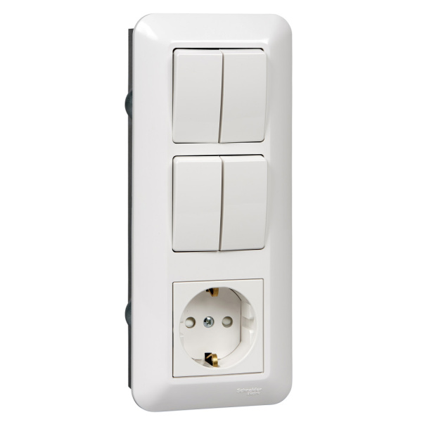 Systeme Electric Wessen Прима внутр Бел Блок: Розетка с/з + Выключатель 2-кл. + Выключатель 2-кл. (индивид.упак.)