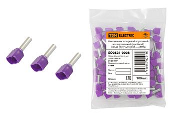 TDM Наконечник штыревой втулочный изолированный (двойной) НШвИ (2) 2,5х10 (100 шт) SQ0521-0008