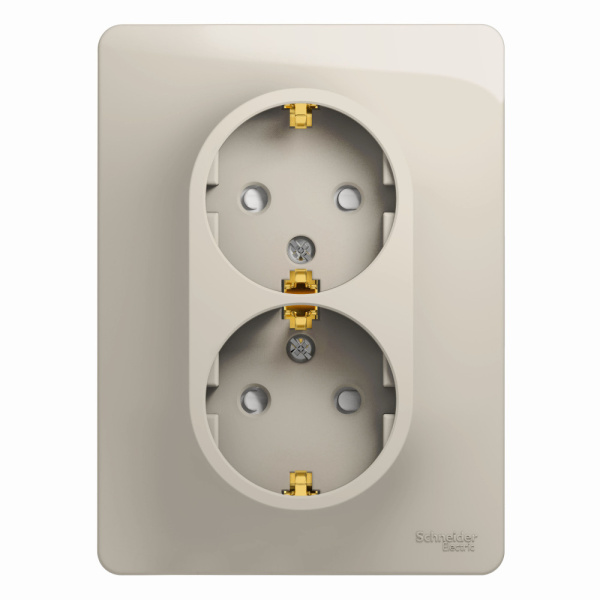 Systeme Electric Glossa Молочный Розетка 2-ая с/з со шторками (в сборе)