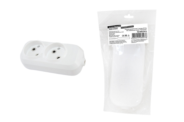 TDM Колодка розеточная 2 гнезда 2П б/з 10А 250В белая серии "Народная" SQ1806-0413