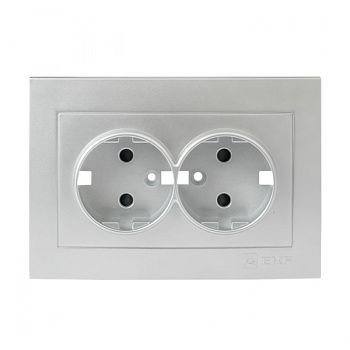 EKF PROxima Валенсия лицевая панель розетки 2-местной с/з 16А сталь с защ. штор.