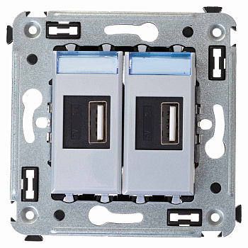 DKC USB зарядное устройство в стену, "Avanti", "Закаленная сталь"