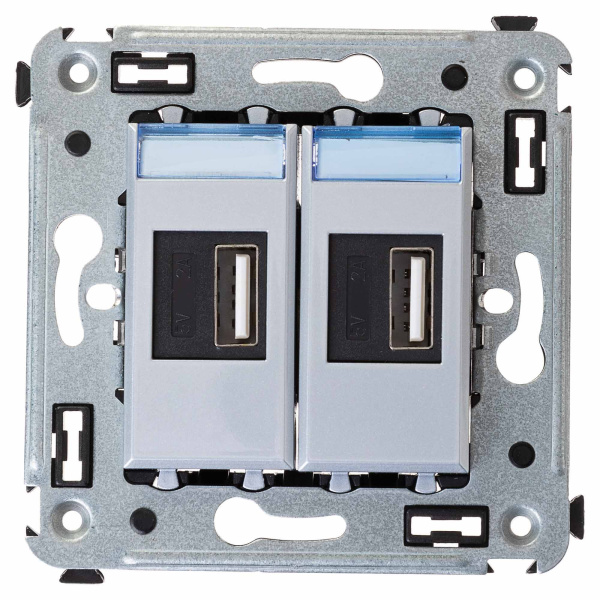 DKC USB зарядное устройство в стену, "Avanti", "Закаленная сталь"