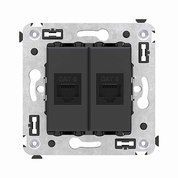 DKC Компьютерная розетка RJ-45 без шторки в стену, кат.6 двойная, "Avanti", "Черный матовый"