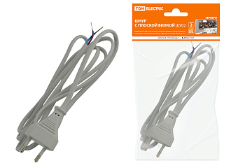TDM Шнур с плоской вилкой ШУ02 ШВВП 2х0,75мм2 1,7 м. серебр. металлик SQ1305-0015