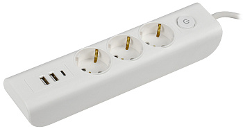 IEK MODERN Удлинитель У03В с/з 2м 3х1мм2 16А/250В USBх3 бел.