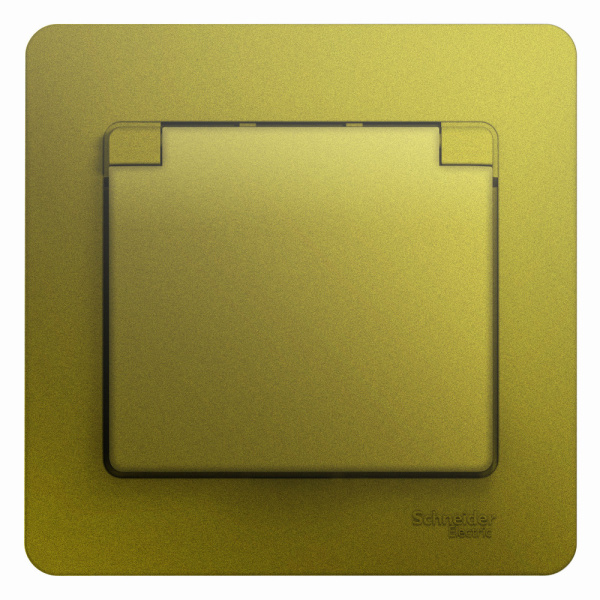 Systeme Electric Glossa Фисташковый Розетка с/з со шторками с крышкой IP20 (в сборе)