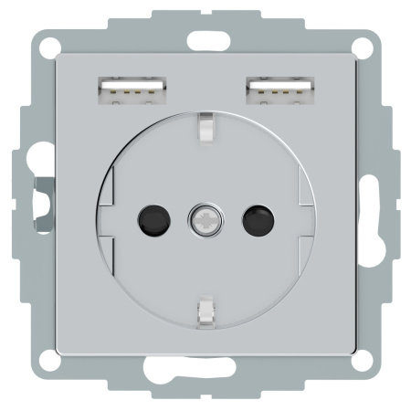 SE Merten SM Aquain IP44 Алюминий Розетка Schuko с 2 USB c зарядным устройством 2,4 A MTN2366-0460
