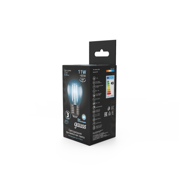 Купить Gauss Лампа Filament Шар 11W 830lm 4100К Е27 LED 105802211
