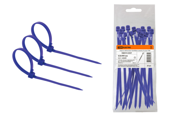 TDM Хомуты нейлоновые 4,8х400мм (синий) (25 штук) SQ0515-0357
