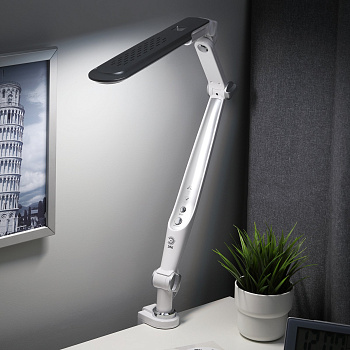 ЭРА Настольный светильник NLED-496-12W-S светодиодный на струбцине серебро