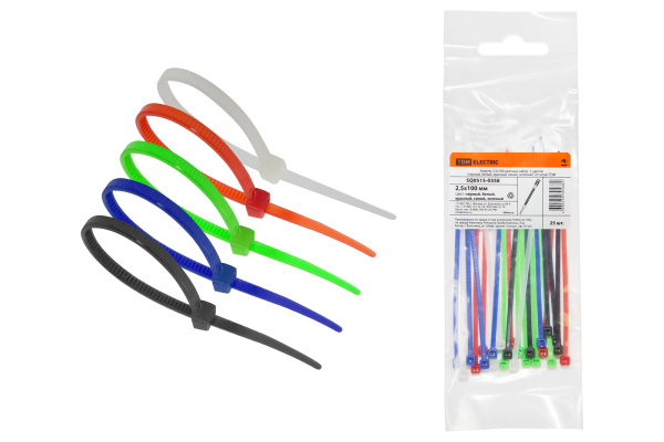 TDM Хомуты 2,5х100 цветные набор  5 цветов (черный, белый, красный, синий, зеленый) (25 штук) SQ0515-0358