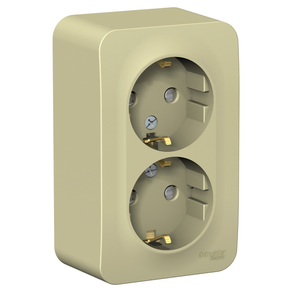 Systeme Electric Blanca наруж Беж Розетка 2-ая с/з со шторками, изолир. пластина 16А, 250В