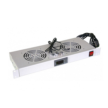 19" Вентиляторный модуль с термостатом 1U с 2-мя вентиляторами Rexant 04-2604