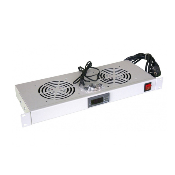 19" Вентиляторный модуль с термостатом 1U с 2-мя вентиляторами Rexant 04-2604