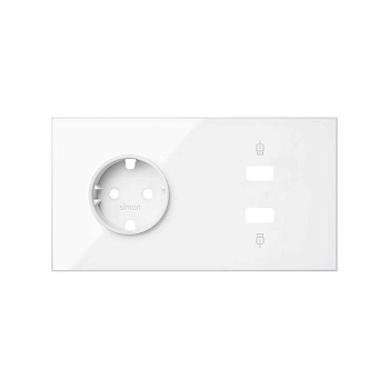 Simon 100 Белый глянец Кит 2 поста, фронт. Накладка на 1 розетку Schuko + 1 з/у 2хUSB 10020205-130