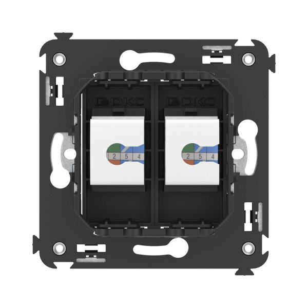 Купить DKC Компьютерная розетка RJ-45 без шторки в стену, кат.5е двойная, "Avanti", "Черный матовый"