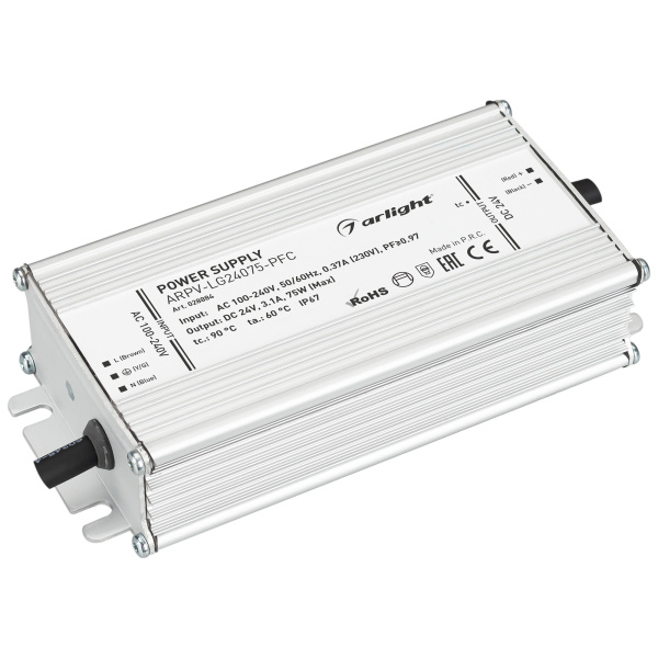 Arlight Блок питания ARPV-LG24075-PFC (24V, 3.1A, 75W) (IP67 Металл, 5 лет) 028884
