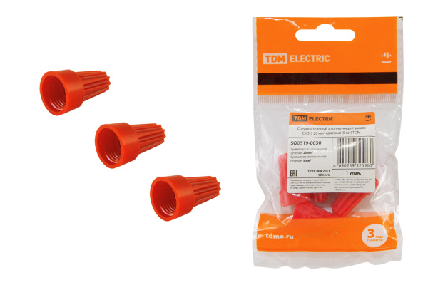TDM Соединительный изолирующий зажим СИЗ-5 20 мм2 красный (5 шт) SQ0519-0030