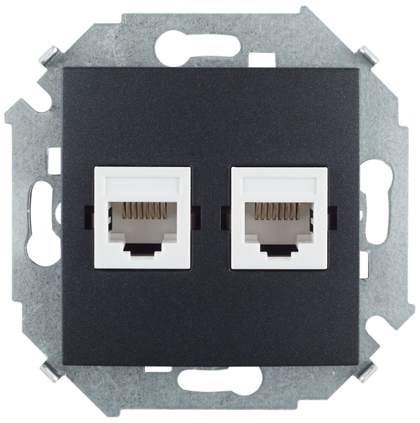 Simon 15 Графит Розетка компьютерная двойная 2хRJ45 кат.5е, Systimax 1591593-038