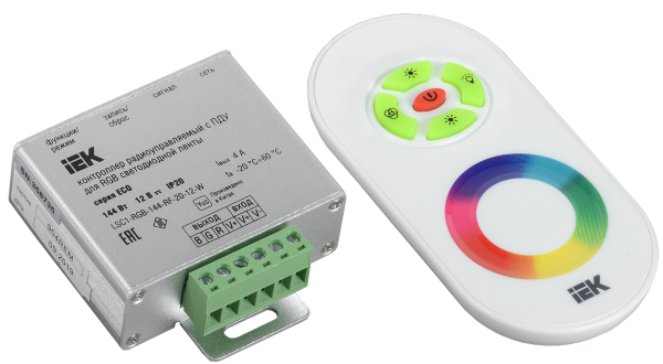 Купить IEK Контроллер с ПДУ радио RGB 3 канала 12В 4А 144Вт белый