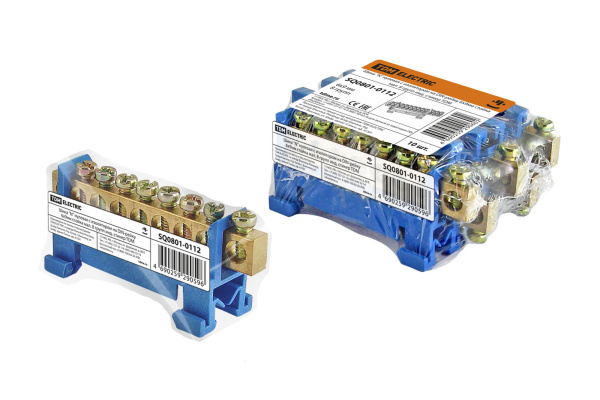 TDM Шина "N" нулевая с изолятором на DIN-рейку 6x9мм стойка мал. 8 групп инд. стикер SQ0801-0112