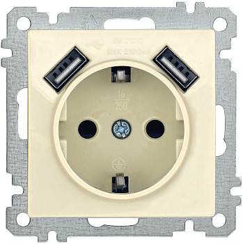 IEK BOLERO BOLERO Розетка Крем USBх2 2,1А с з/к с з/ш 16А РЮш10-1-Б ERB14-K33-16-U2