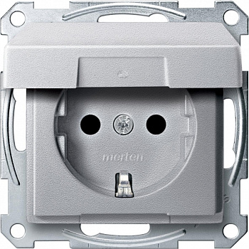 SE Merten SM Алюминий Розетка с/з с защитными шторками с крышкой безвинт. зажим MTN2310-0460