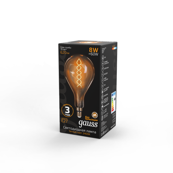 Купить Gauss Лампа Filament А160 8W 620lm 2400К Е27 golden flexible LED 150802008
