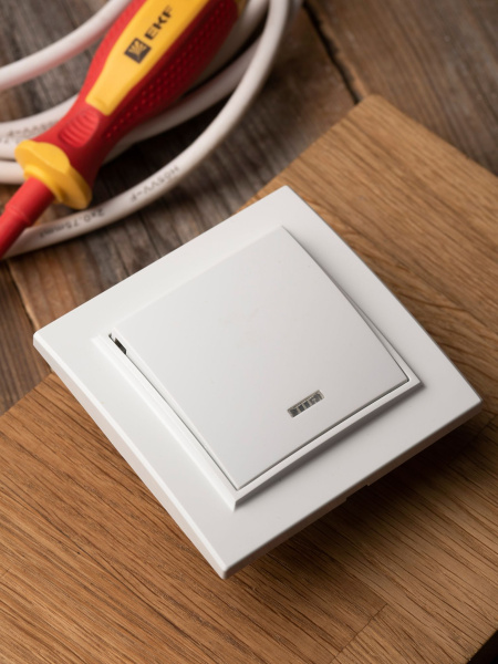 Купить EKF Basic Минск Белый Выключатель 1-кл с индикатором, 10А, СП