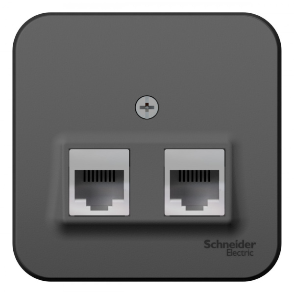 Systeme Electric Blanca наруж Антрацит Розетка 2-ая ТЛФ/комп, RJ45+RJ11, кат.5E, изолир. пластина