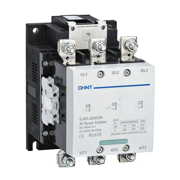 CHINT Контактор вакуумный CJX1-225/22K 225А(АС3) 2НО+2НЗ AC/DC 220В 50/60Гц