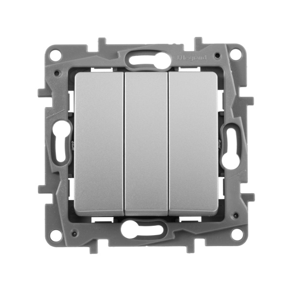 Купить Legrand Etika Алюминий Выключатель 3-клавишный, 10А, Автоматические клеммы 672413