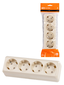 TDM Розетка 4-х местная горизонтальная 2П+3 открытой установки IP20 16A с з/ш сл. кость "Ладога" SQ1801-0231