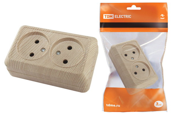 TDM Розетка двойная 2П открытой установки IP20 10А, сосна "Ладога" SQ1801-0051