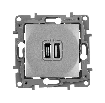 Legrand Etika, алюминий, зарядное устройство с USB разъемами A-C 672436