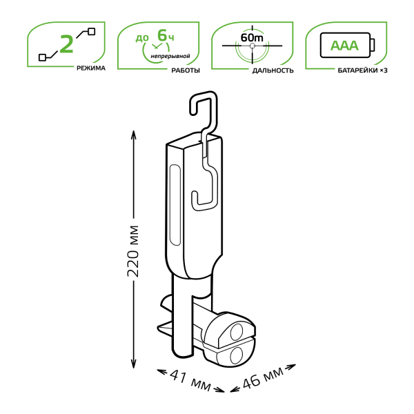 Купить Gauss Фонарь рабочий модель GFL503 10W 400lm 3xAAA LED 1/12/48 GF503
