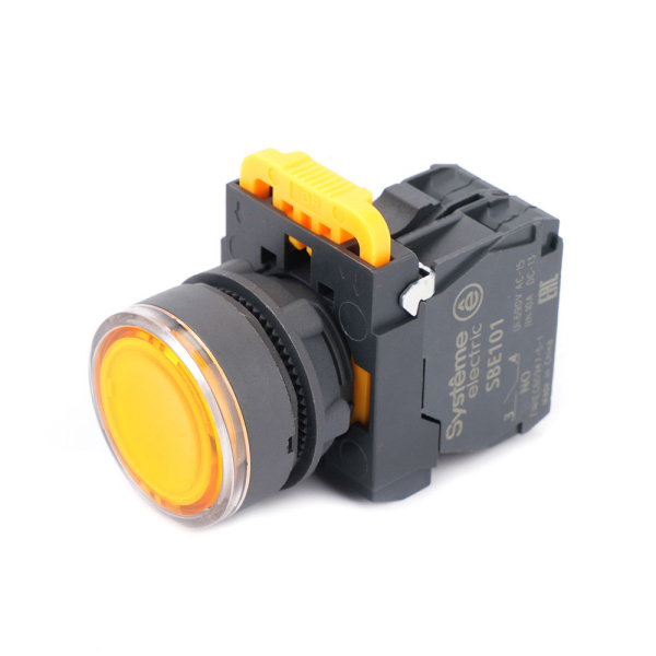 Systeme Electric Кнопка SB5 с подсветкой в сборе модуль 22мм желтая пластик 230-240ВAC 1НО