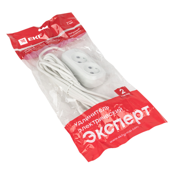 Купить EKF PROxima Удлинитель "Эксперт" 2 гнезда 2 метра 10А/2,2кВт без заземления ПВС 2х0,75
