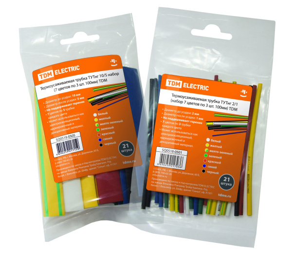 Купить TDM Термоусаживаемая трубка ТУТнг 2/1 набор (7 цветов по 3 шт. 100мм) SQ0518-0501