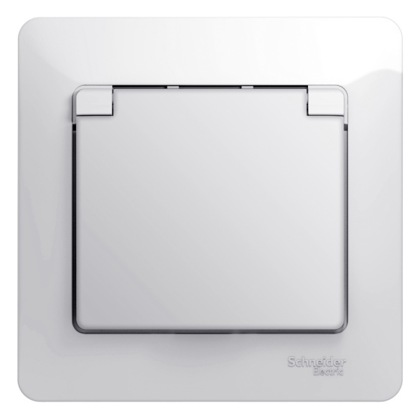 Купить Systeme Electric Glossa Бел Розетка с/з со шторками с крышкой, IP20 (в сборе с рамкой)