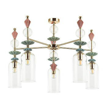 Odeon Light 4855/5C CLASSIC ODL_EX21 золото/раноцветн./керамика/стекло Люстра потолочная E14 5*40W BIZET