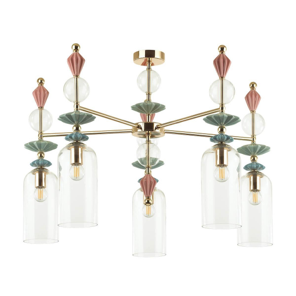 Odeon Light 4855/5C CLASSIC ODL_EX21 золото/раноцветн./керамика/стекло Люстра потолочная E14 5*40W BIZET