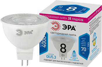ЭРА Лампочка светодиодная STD LED Lense MR16-8W-840-GU5.3 GU5.3 8Вт линзованная софит нейтральный белый свет